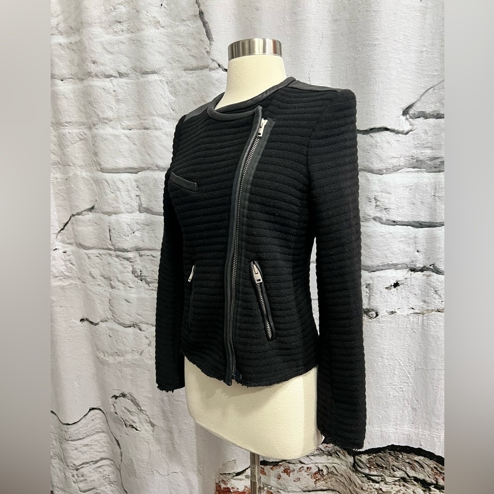 IRO Maiden Boucle‎ Knit Moto Jacket - Black Leather Trim Edgy Professional - Picture 6 of 12